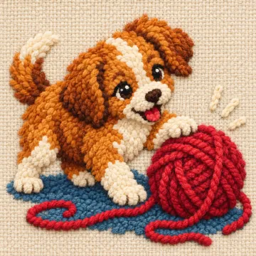 The same puppy turned into plush Wool Relief embroidery in the app