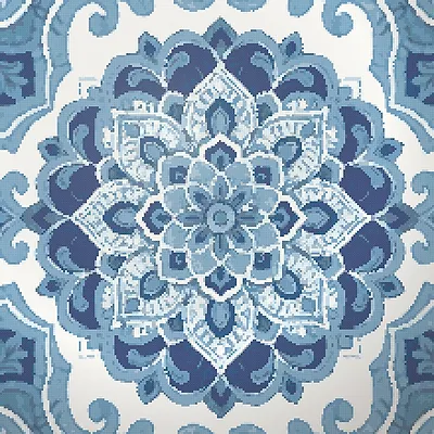 Blue and White Mandala, stitched in cross stitch